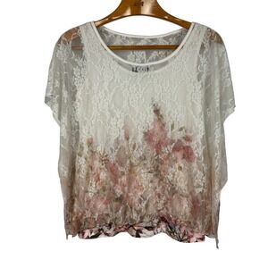 NAÏF Lace Overlay Floral Blouse Womens Small Romantic Cottagecore Sheer Top